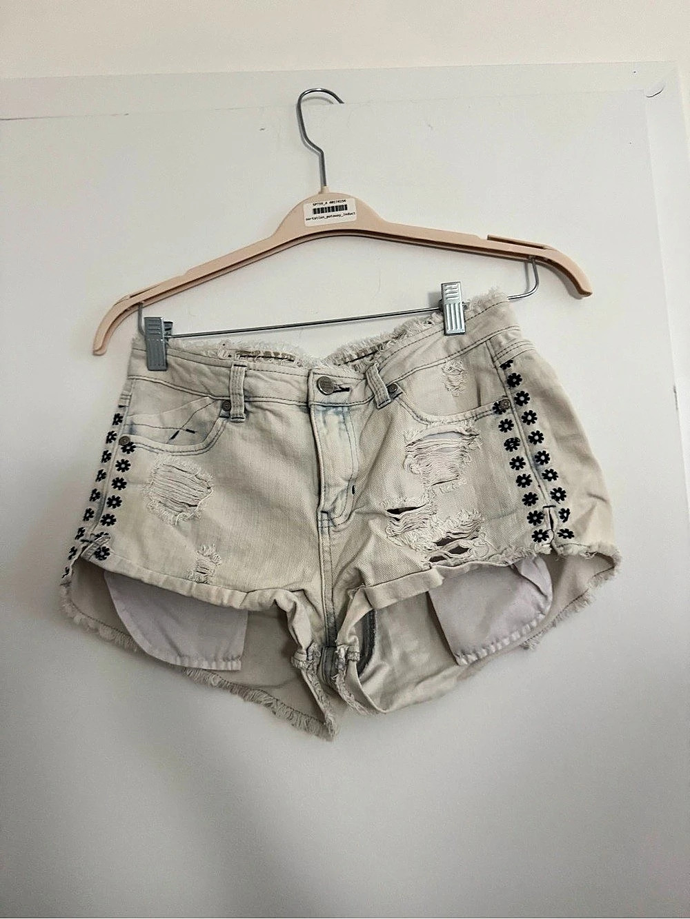 Women's Floral Distressed Jean Shorts in White